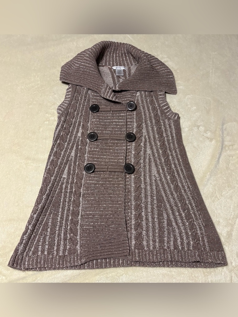 Hannah Taupe Cable-Knit Sleeveless Double-Breasted Vest